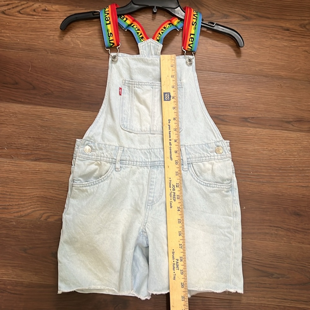 Denim jumper overalls cut off shorts rainbow adjustable straps many pockets boho